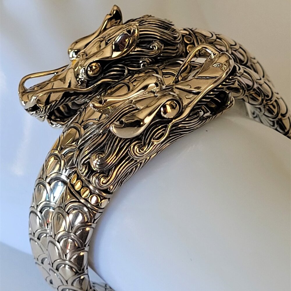 John Hardy Two-Tone 18K YG Silver Legends Naga Double Coil Wrap Bracelet